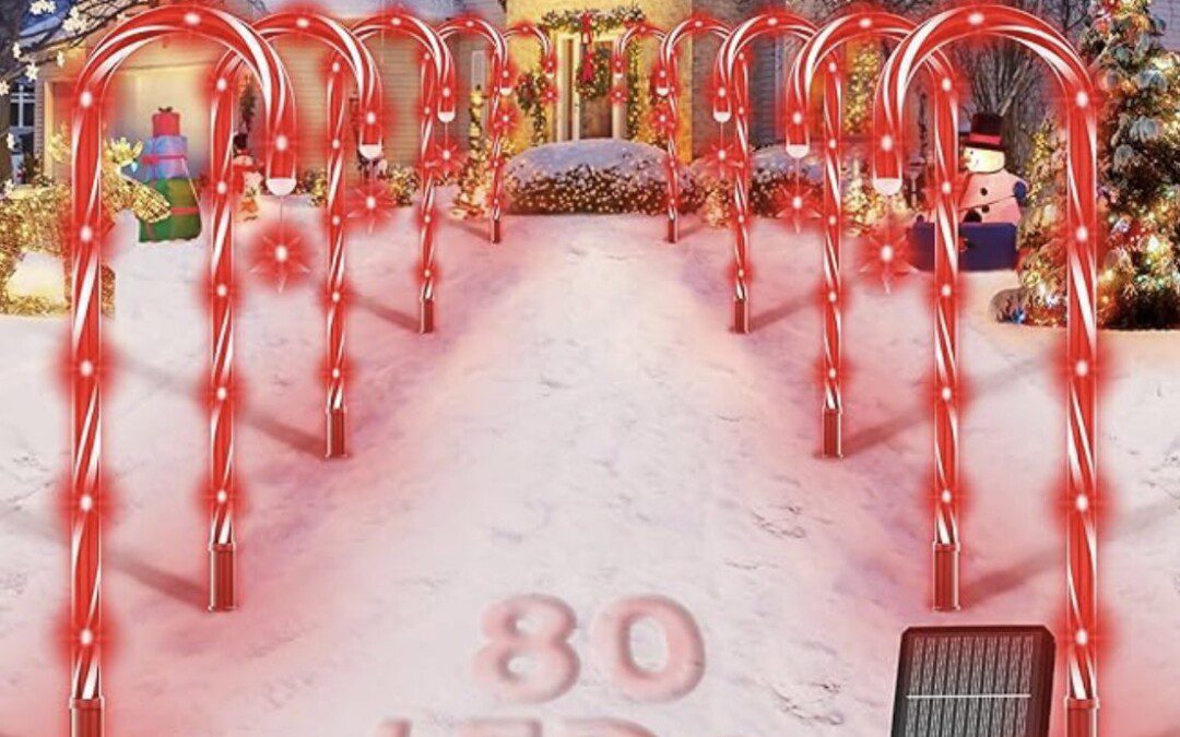 10 Pack Red LED Solar Candy Cane Pathway Lights for just $9.99 on Amazon